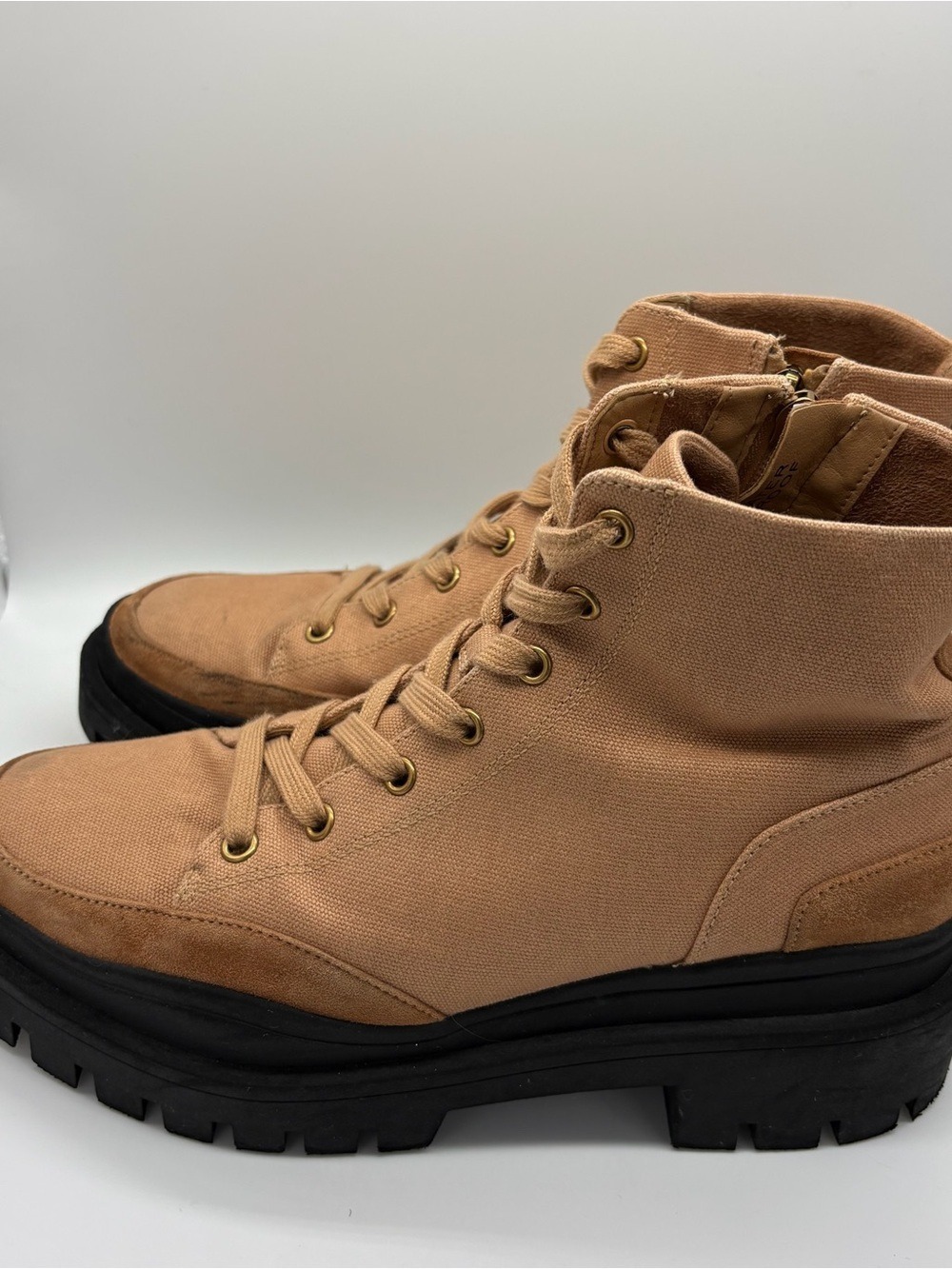 Vionic Tan Lace-Up Canvas High-Top Boots Size 9.5